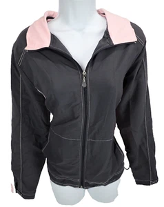 Large GREEN TEA Track Athletic Lined Jacket Athletic Pink Grey Windbreaker - Picture 1 of 5