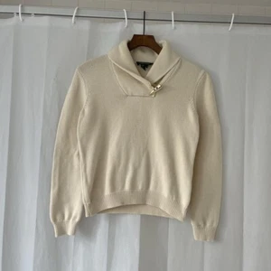RALPH LAUREN Womens Jumper Sweater Cream S Shawl Neck Chunky Knit Cotton BD266 - Picture 1 of 7