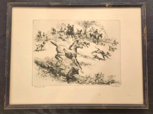 PALENSKE SIGNED "Here We Go" Drypoint Etching Horse Dog Pointer Pony Hunting Art - Picture 1 of 20