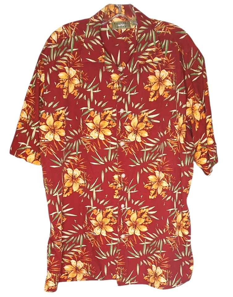 Natural Issue Mens XLT Shirt Red Yellow Floral Hawaiian Short Sleeve 100% Cotton - Image 1 of 4