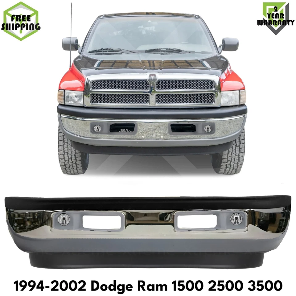 Front Bumper Chrome & Fog Lights Kit For 1994-2002 Dodge Ram 1500 2500 3500 Foto 1 de 4