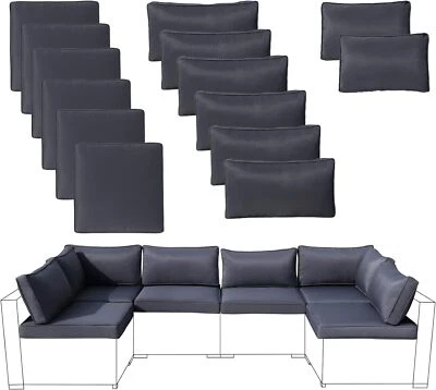 VIXLON 14x Outdoor Patio Furniture Chair Cushions Set Replacement Sofa Insert Dark Grey