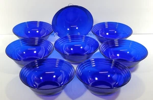 Vintage Cobalt Blue Bormioli Rocco Fruit Dessert Bowls Forum Saphir Set of 8 - Picture 1 of 9