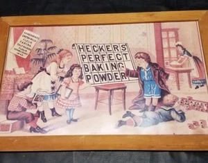 Original HECKERS PERFECT BAKING POWDER PRINT ON FRAME VINTAGE 23x15 - Picture 1 of 3