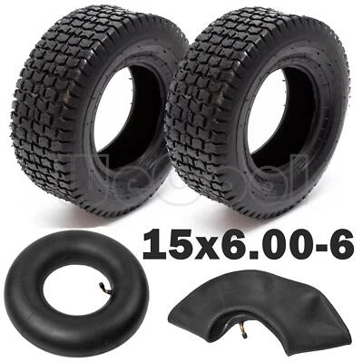 2x Reifenmantel 2x Schlauch 15x6.00-6 4pr Rasentraktor Aufsitzmäher Rasenmäher - Bild 1 von 4