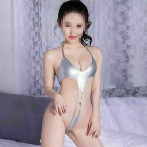 Lencería de cuero de aspecto mojado para mujer Bodycon Catsuit Body halter - Imagen 1 de 4