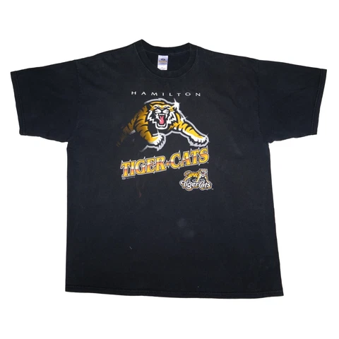 Vintage Hamilton Tiger Cats Bulletin T-Shirt Size 2XL Black CFL Cover
