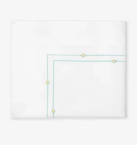 Sábana plana completa/reina Sferra Diamantini blanca/aqua - Imagen 1 de 7