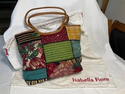 BOLSO DE MANO ISABELLA FIORE CON CUENTAS FLORALES/RAYAS, NUEVO SIN ETIQUETAS Foto 1 de 4