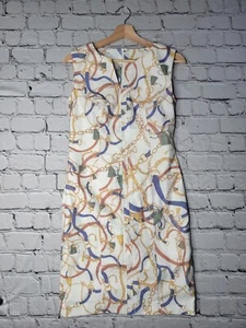 Madeleine Sleeveless Shift Dress With Chain Print In Natural White Size 6 - Picture 1 of 11