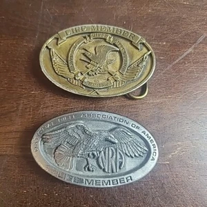 2 Vintage NRA LIFE MEMBER Belt Buckles - Picture 1 of 11