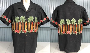 Hawaiian Reserve Black XL Surfboards XL Tropical Resort Button Shirt Cotton - Picture 1 of 7