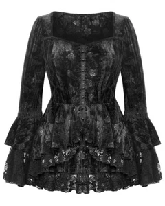 Dark In Love Romantic Gothic Rose Velvet & Lace Tunic Blouse Top - Picture 1 of 13