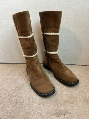Vintage BASS Shearling Boots Leather Upper Womens 8B Brown Round Toe Block Heel - Image 1 of 4