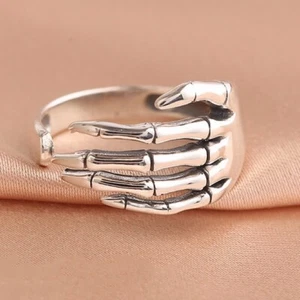 925 Sterling Silver Skeleton Hand Shaped Adjustable Ring Women Jewellery Gift UK - Picture 1 of 6