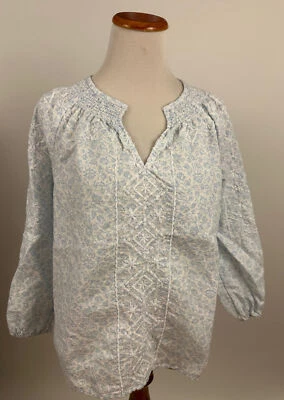 JOIE blue smocked embroidered cotton top Women's S - Image 1 of 4