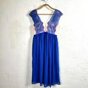 ASOS MATERNITY Womens Dress Size 6 Blue/Pink Lace Trim Sleeveless A-line - Picture 1 of 10