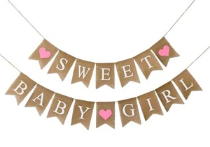 Baby Girl Burlap Banner for Baby Shower Decorations and Gender Reveal Party Pink - Picture 1 of 6