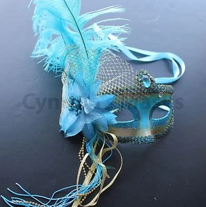 Venetian Masquerade Mask w/Ostrich Feathers 6+ Colors to pick up Mardi Gras - Picture 1 of 7