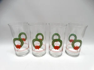 Set of 4 Vintage Libbey Holiday Christmas Wreath 12oz Tumbler Drinking Glasses - Picture 1 of 8