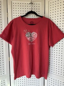 Life is Good Heart Snowflake Crusher Tee T Shirt Size Lg Red Graphic Cotton Tee - Picture 1 of 6