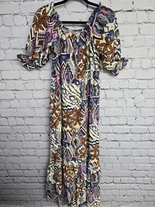 Vtg Hilo Hattie Hawaiian Muumuu Maxi Ruffle Dress Beachy Tropical XS Oversized - Picture 1 of 13