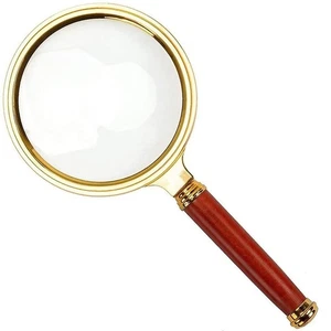Large Magnifying Glass Round 90mm Lens Gold Rim Brown Handle Reading Repair - Picture 1 of 19