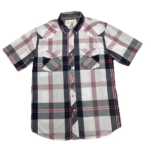 Coastal Plaid Mens Medium Short Sleeve Western Cut Pearl Snap Shirt Plaid Cowboy - Picture 1 of 13