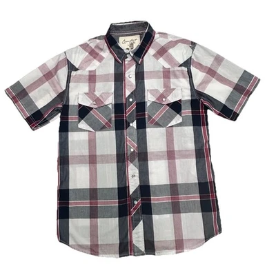 Coastal Plaid Mens Medium Short Sleeve Western Cut Pearl Snap Shirt Plaid Cowboy - Image 1 of 4