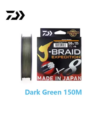 2024 Daiwa J-BRAID X8 150–300M Braided PE Fishing Line Dark Green/Multicolor - Image 1 of 4