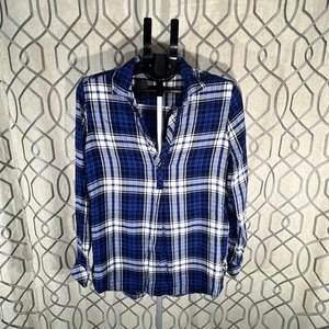Gap Womens Plaid Blue White Pullover Flannel Tunic Long Sleeve Shirt Size Small - Picture 1 of 7