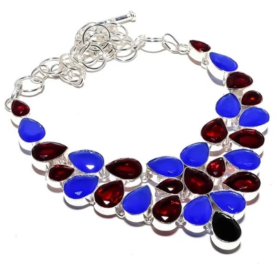Collar De Joyería De Plata Esterlina 925 Con Mozambique Garnet Y Ónix 18" - Imagen 1 de 4