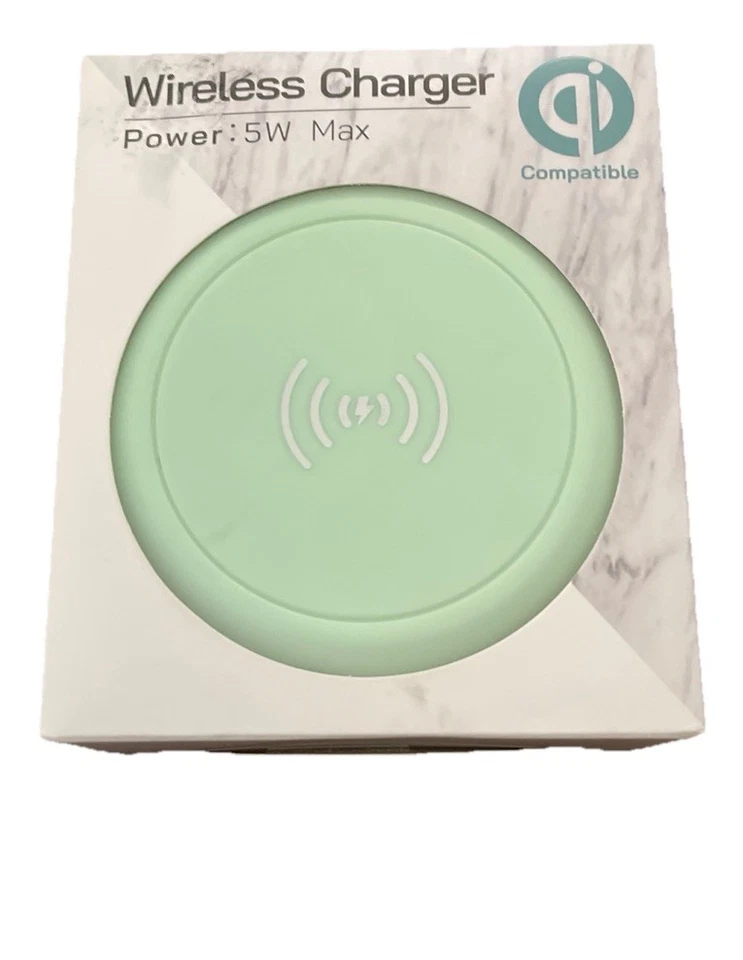 Almohadilla de carga inalámbrica verde. 5 vatios máx. Compatible con QI. Nuevo Foto 1 de 2