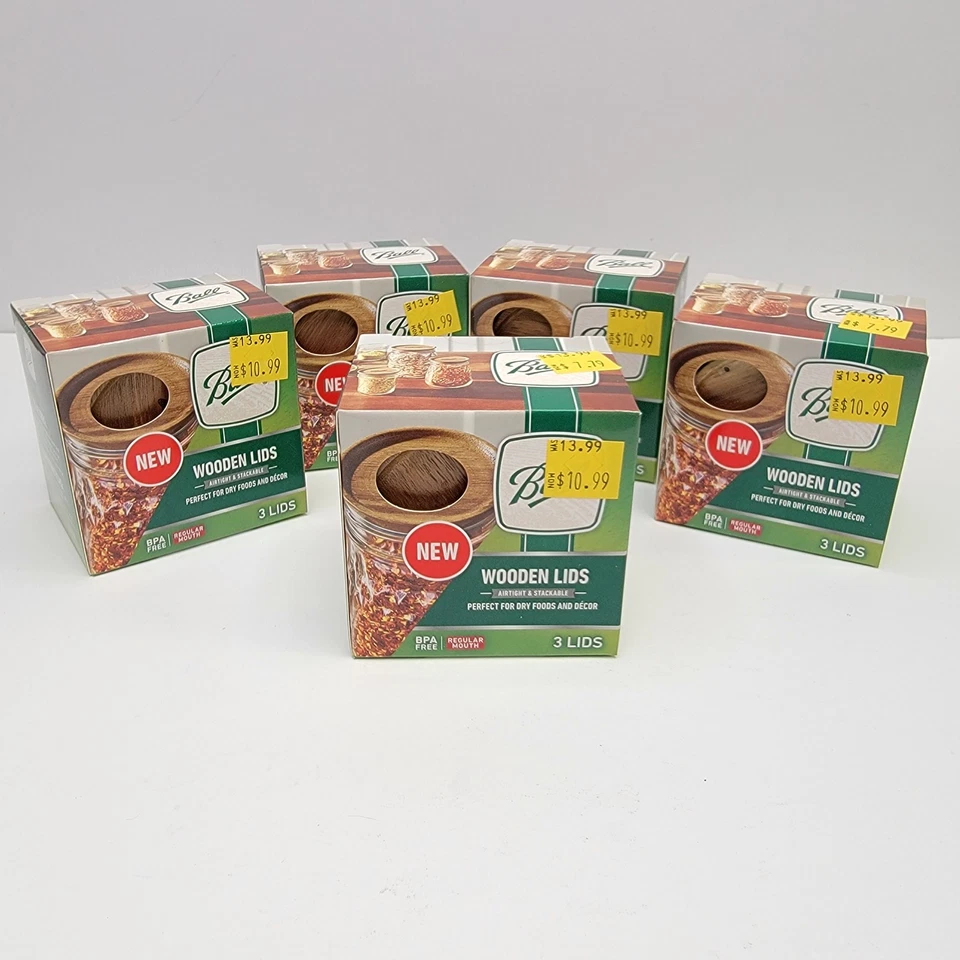 5 CAJAS - BOLAS Tapas de madera herméticas y apilables - Se adapta a frascos de albañil bucal regulares Foto 1 de 4