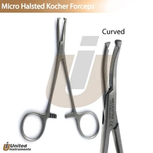 Hemostatic Micro Halsted Kocher Forceps Curved 12.5cm Surgical Locking Plier 1x2 - Picture 1 of 3
