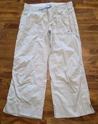 Pantalón capri Columbia pierna ancha ligero beige 100 % algodón talla 10 exterior  Foto 1 de 4