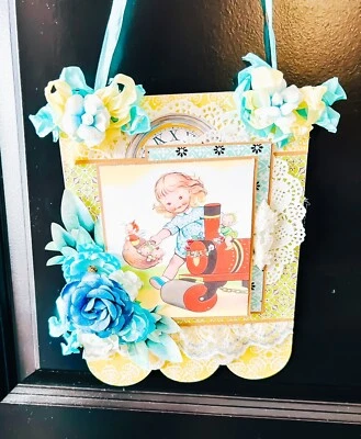 复古女孩带仙女和火车破旧别致拼贴墙悬挂刨花板装饰 — 第 1/4 张图片