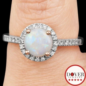 Quality Color Designs Diamond 0.67ct Opal 14K Rose Gold Round Halo Ring NR - Picture 1 of 5