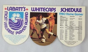 Calendario de fútbol de bolsillo NASL 1980 Vancouver Whitecaps DESPLEGADO - Labatt's - Imagen 1 de 1