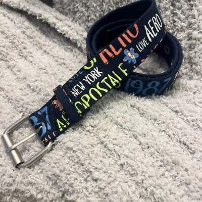 Cinturón de tela Aeropostale para mujer azul marino brillante con logotipo fuente talla pequeña 31” Foto 1 de 4