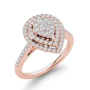 10k Rose Gold 0.33Ct Diamond Cluster Engagement Ring Sz 7.5 Clarity I2 Color H-I - Picture 1 of 7