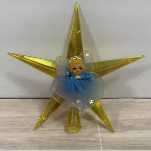 Topper de árbol ángel azul estrella dorada Jewel Brite vintage - Imagen 1 de 5