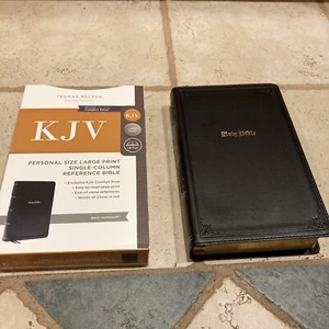 KJV BIBLE Personal Size Large Print Single-Column Reference BLACK RED LETTER - Picture 1 of 15