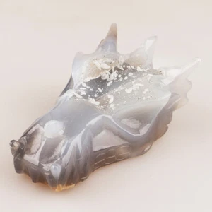 4.8" Natural Geode Agate Crystal Quartz Dragon Head Skull Hand Carved 392g - Picture 1 of 8