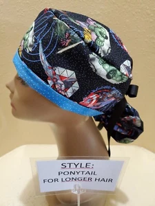 Avengers Marvel (dots) Superheroes Women's Ponytail Surgical Scrub Hat/Cap - Picture 1 of 7