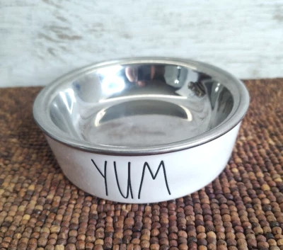 RAE DUNN Gato Gatito Perro Pequeño Mascota Tazón Plato YUM Extraíble Acero Inoxidable Inserto Foto 1 de 4