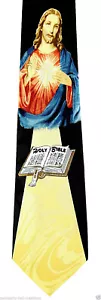 Men's Religious Necktie Christian Jesus His Holy Word Bible Black Neck Tie - Foto 1 di 2