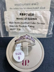 Bomb Party RBP7458 Waves Of Sparkle Amethyst Cubic Zirconia on Rhodium Size 9 - Picture 1 of 1
