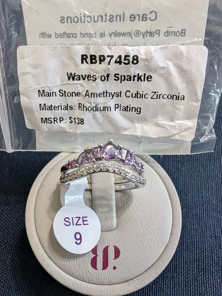 Bomb Party RBP7458 Ondas de Brilho Ametista Zircônia Cúbica em Ródio Tamanho 9 - Imagem 1 de 1