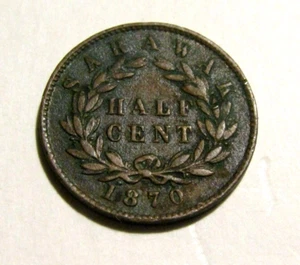 Sarawak 1870 1/2 Half Cent Old Coin - Picture 1 of 5